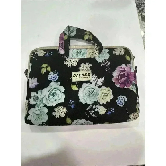 Dachee Laptop Shoulder Messenger Bag Black Peony Pattern‎ Waterproof - Picture 1 of 10